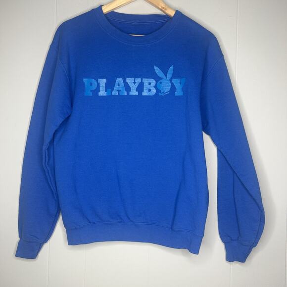 Playboy Blue Crew Neck Sweatshirt Front And Back Bunny Head Logo Size Small - Picture 1 of 8